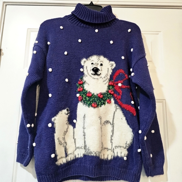 Marisa Christina Blue Polar Bear Sweater With Flaw - Picture 1 of 12